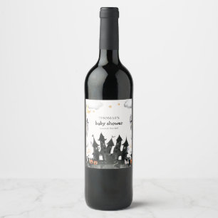 Cute Little Boo Ghost House Baby Shower Wine Label