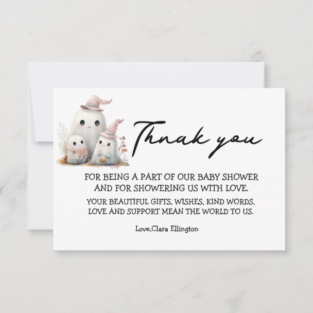 cute little boo girl First Halloween Baby shower RSVP Card (Front)