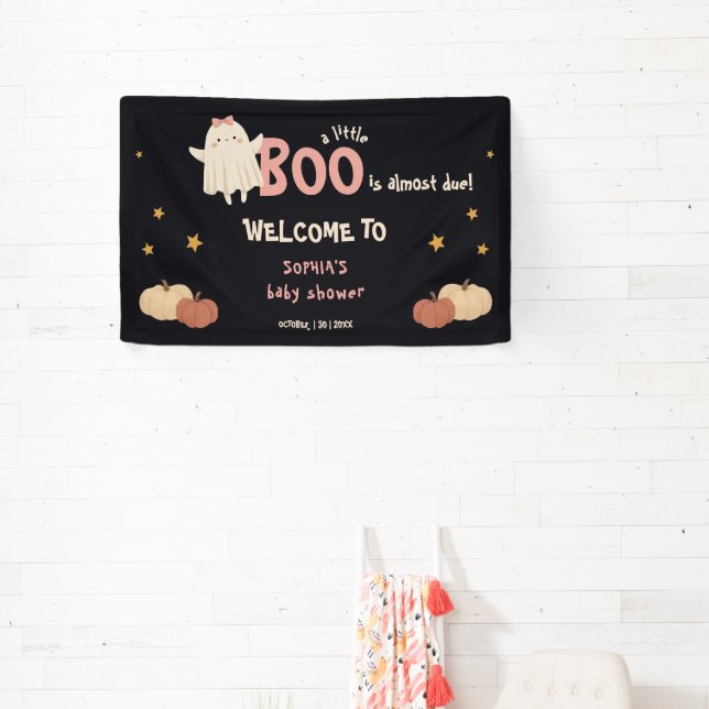 Cute Little Boo Girl Halloween Baby Shower Welcome Banner (Insitu)