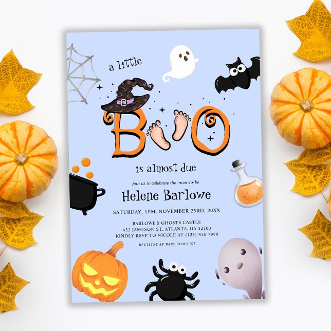Cute Little Boo Halloween Baby Shower  Invitation (Blue Little Boo Halloween Baby Shower Invitation)