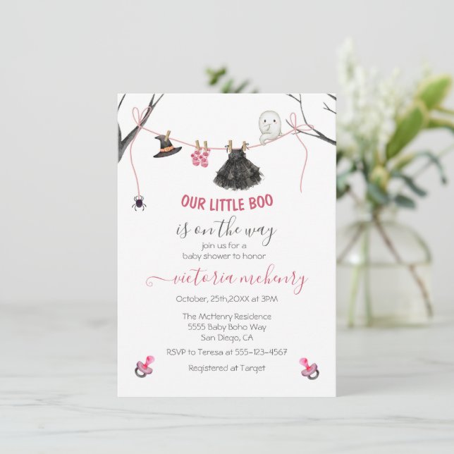 Cute Little Boo Halloween Ghost Baby Shower Invitation (Standing Front)