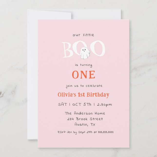 Cute Little Boo Halloween Ghost Girl 1st Birthday  Invitation (Front)