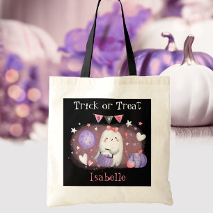 Cute Little Boo Pink Black Candy Halloween Tote Bag