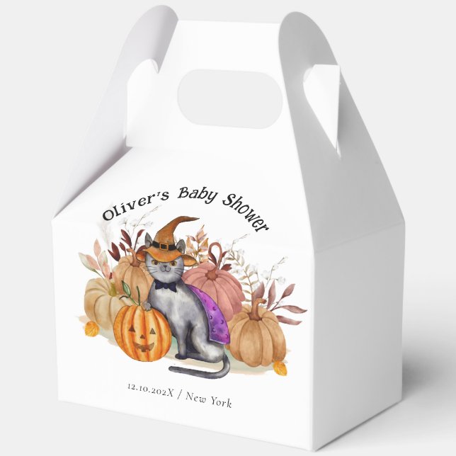 Cute Little Boo Poem Cat In Witch Hat Baby Shower  Favour Box (Front)