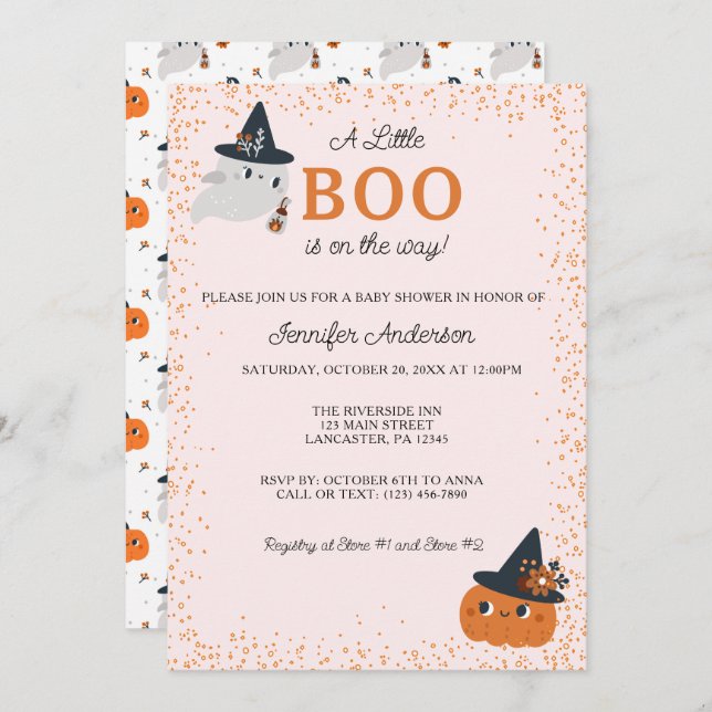 Cute Little Boo Pumpkin and Ghost Baby Shower Invitation (Front/Back)