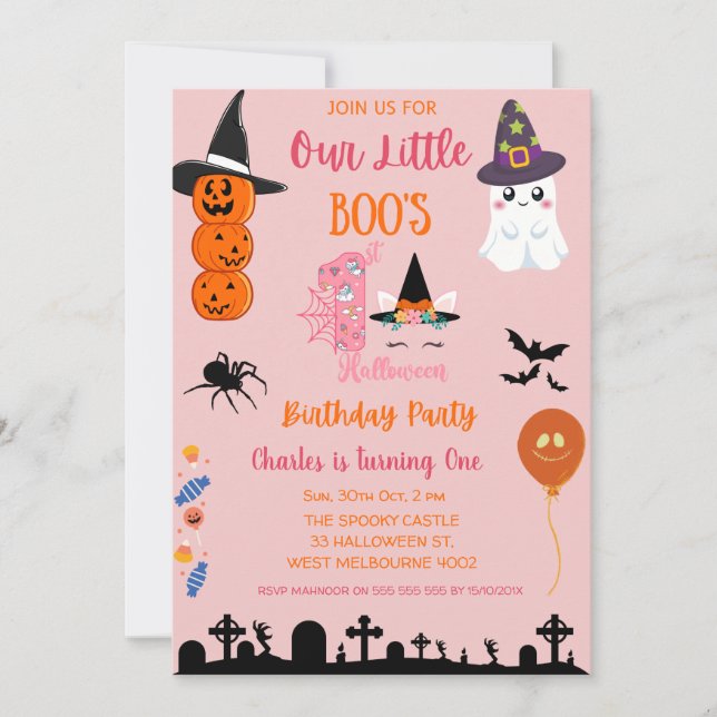 Cute Little Boos First Halloween Birthday Party Invitation (Front)