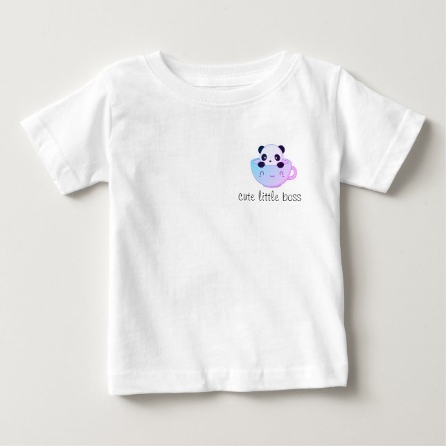 Cute Little Boss – Kawaii Panda in a Cup Sticker  Baby T-Shirt (Front)