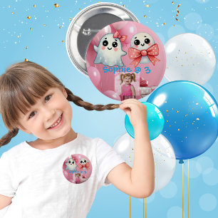 Cute Little Bow Ghost Halloween Birthday Photo  6 Cm Round Badge