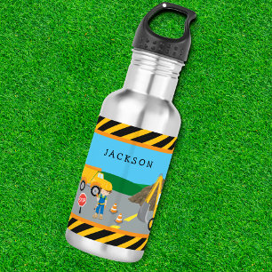 Cute Little Boy Construction Vehicle Monogrammed 532 Ml Water Bottle