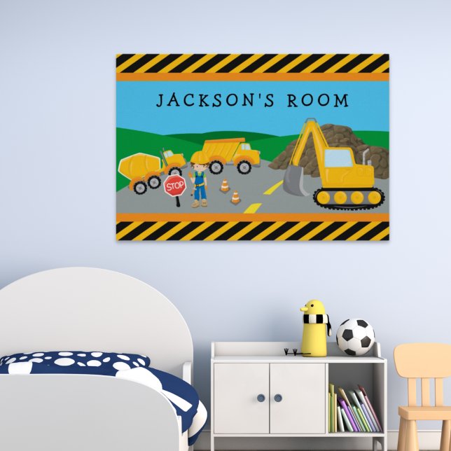 Cute Little Boy Construction Vehicle Monogrammed Poster (Creator Uploaded)