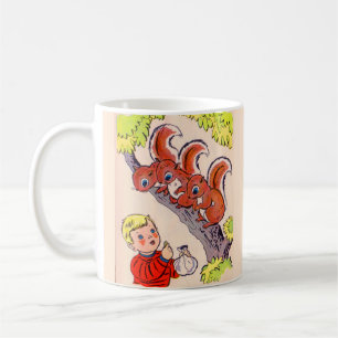 cute little boy feeds cute little squirrels coffee mug