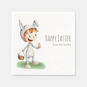 Cute Little Boy in Easter Costume Egg Hunt Custom Napkin