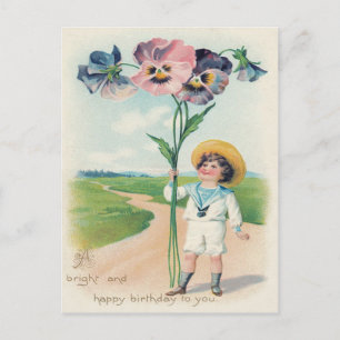 Cute Little Boy Pansy Pansies Postcard