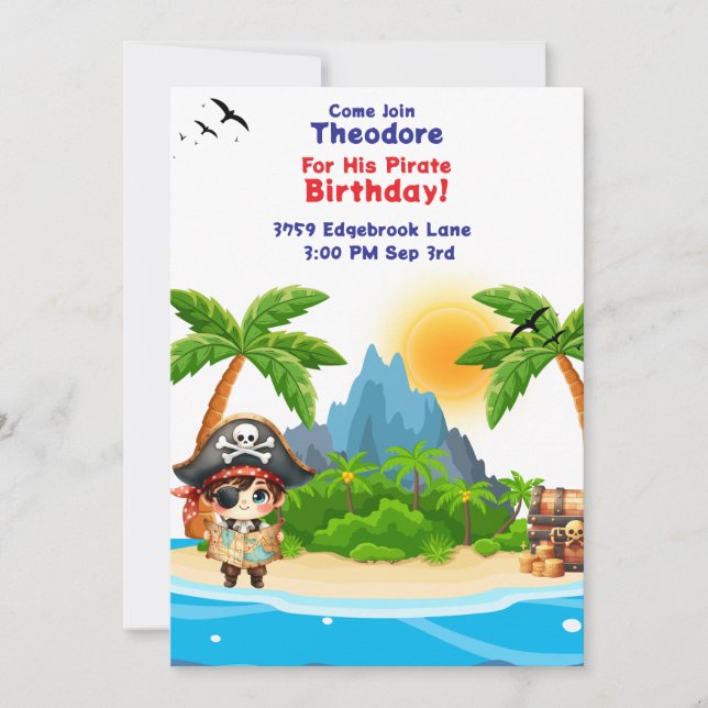 Cute Little Boy Pirate Themed Birthday Invitation (Front)