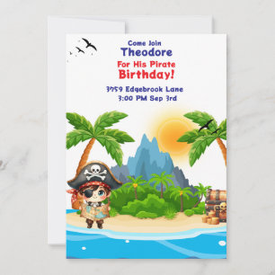 Cute Little Boy Pirate Themed Birthday Invitation