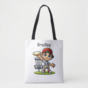 Cute Little Boy Playing Disc Golf Personalised Tote Bag
