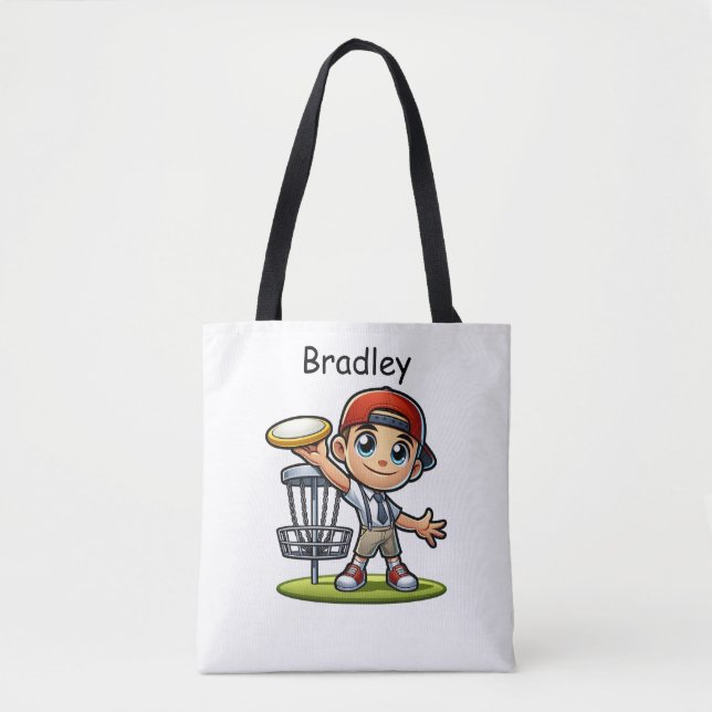 Cute Little Boy Playing Disc Golf Personalised Tote Bag (Front)