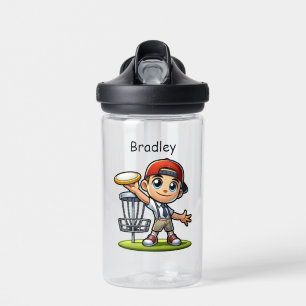 Cute Little Boy Playing Disc Golf Personalised Water Bottle