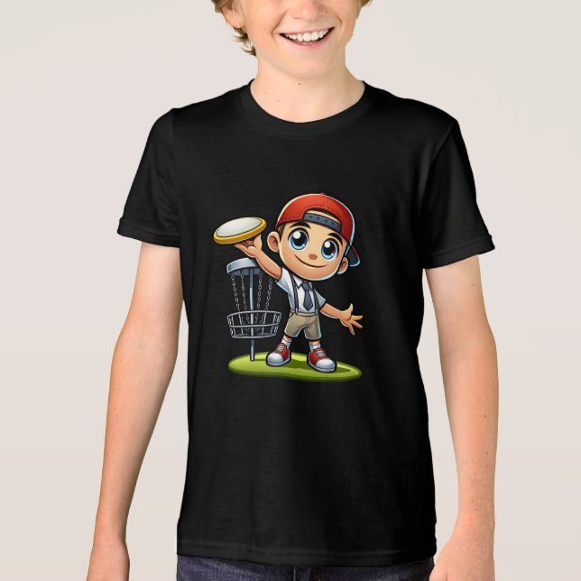 Cute Little Boy Playing Disc Golf Tri-Blend Shirt (Front)
