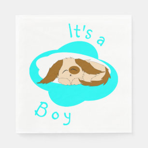 Cute Little Boy Sleepy Puppy Dog Baby Shower Napkin