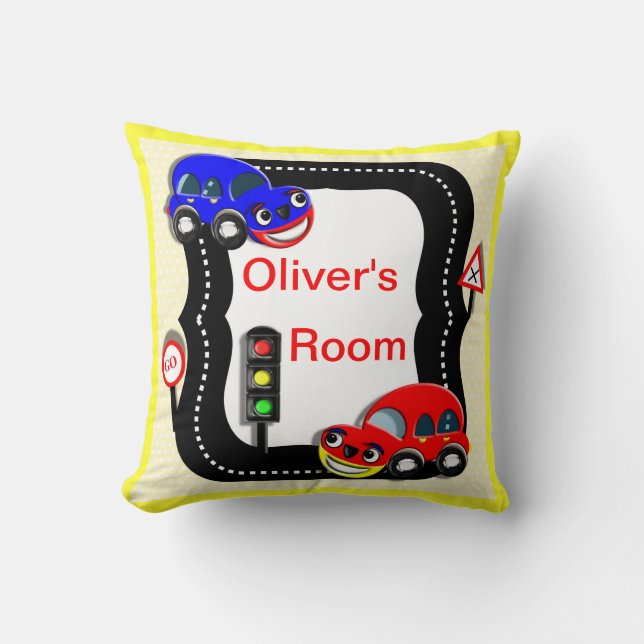 Cute Little Boys Car Theme Picture Cushion (Front)