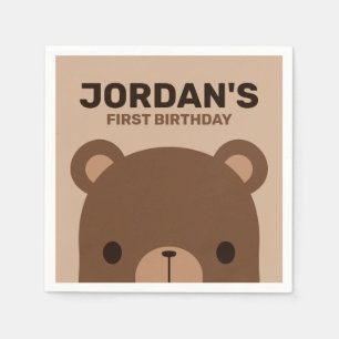 Cute Little Brown Bear Birthday Napkin