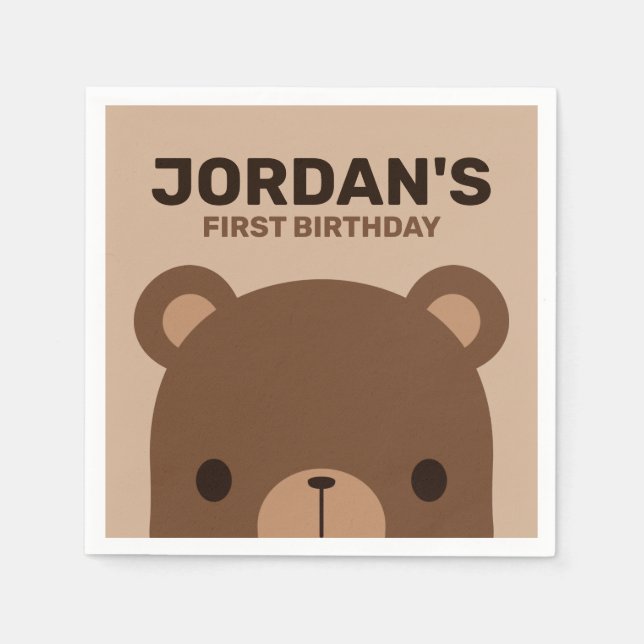 Cute Little Brown Bear Birthday Napkin (Front)
