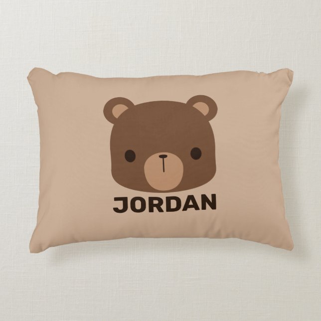 Cute Little Brown Bear with Personalised Name Acce Decorative Cushion (Front)