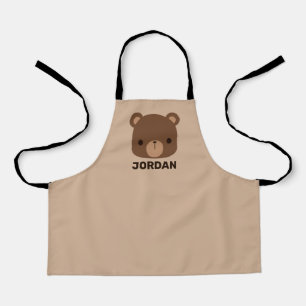 Cute Little Brown Bear with Personalised Name Apron