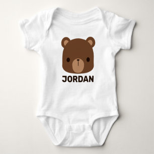 Cute Little Brown Bear with Personalised Name Baby Bodysuit
