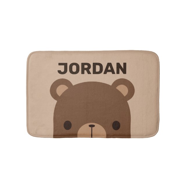 Cute Little Brown Bear with Personalised Name Bath Mat (Front)