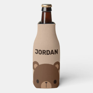 Cute Little Brown Bear with Personalised Name Bottle Cooler