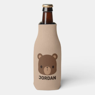 Cute Little Brown Bear with Personalised Name Bottle Cooler