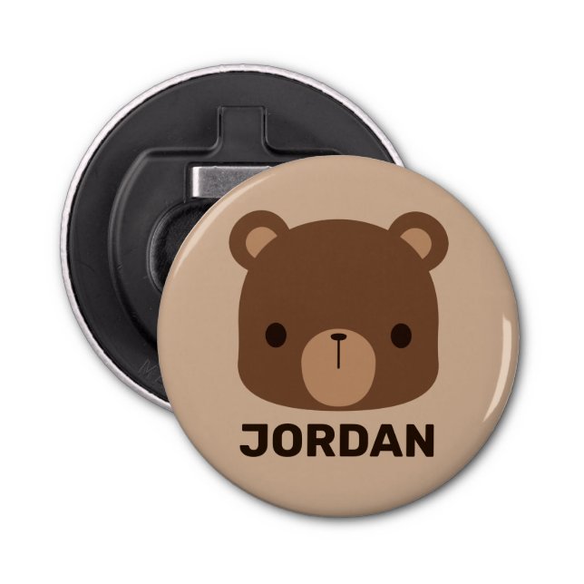 Cute Little Brown Bear with Personalised Name Bottle Opener (Front)