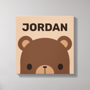 Cute Little Brown Bear with Personalised Name Canv Canvas Print