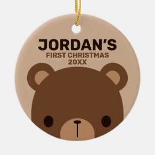 Cute Little Brown Bear with Personalised Name Ceramic Tree Decoration