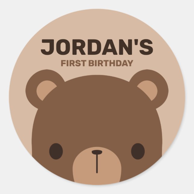 Cute Little Brown Bear with Personalised Name Classic Round Sticker (Front)