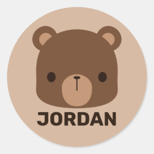 Cute Little Brown Bear with Personalised Name Classic Round Sticker