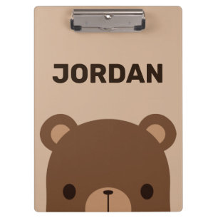 Cute Little Brown Bear with Personalised Name Clipboard