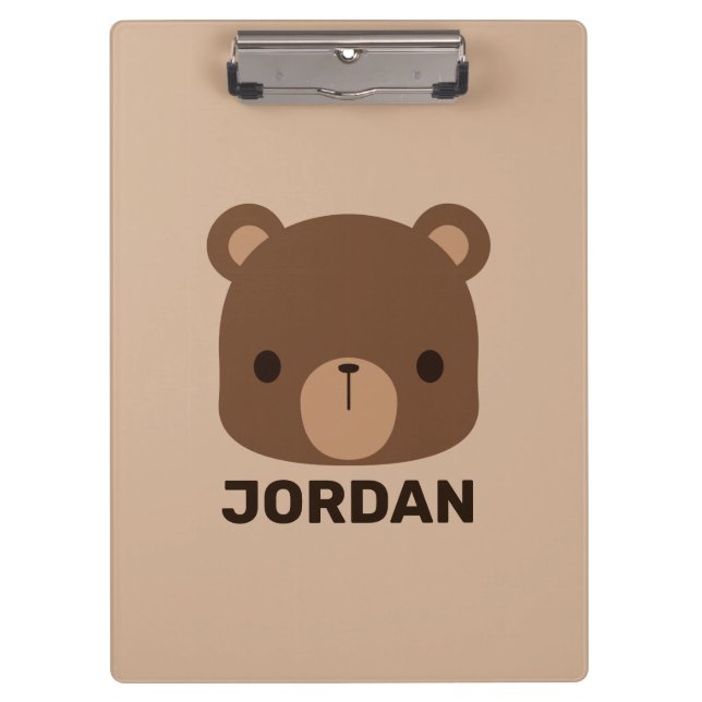 Cute Little Brown Bear with Personalised Name Clipboard (Front)