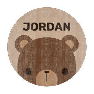 Cute Little Brown Bear with Personalised Name Cutting Board
