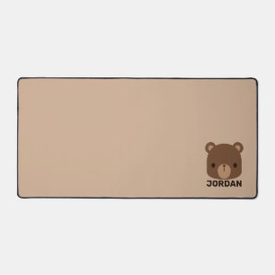 Cute Little Brown Bear with Personalised Name Desk Mat
