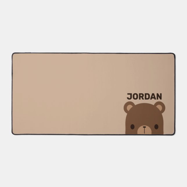 Cute Little Brown Bear with Personalised Name Desk Mat (Front)