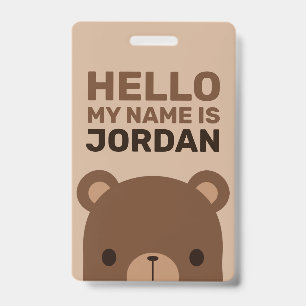 Cute Little Brown Bear with Personalised Name ID Badge