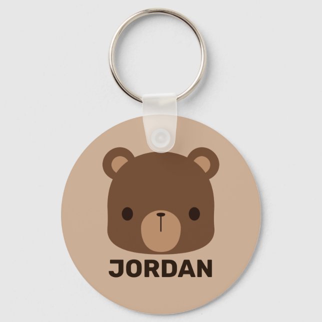 Cute Little Brown Bear with Personalised Name Key Ring (Front)