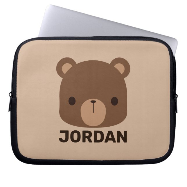 Cute Little Brown Bear with Personalised Name Laptop Sleeve (Front)