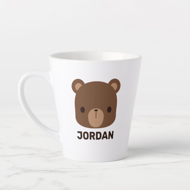 Cute Little Brown Bear with Personalised Name Latte Mug (Left)