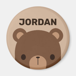Cute Little Brown Bear with Personalised Name Magnet