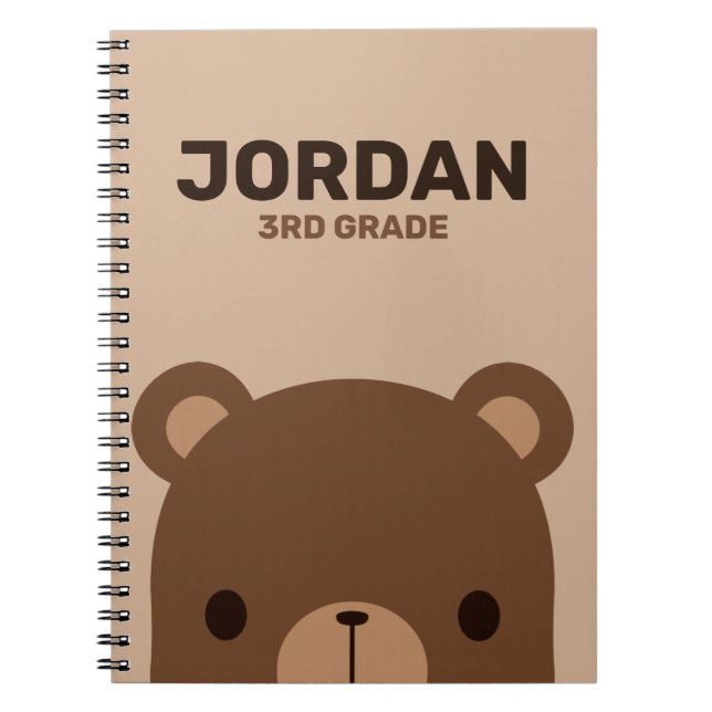 Cute Little Brown Bear with Personalised Name Notebook (Front)