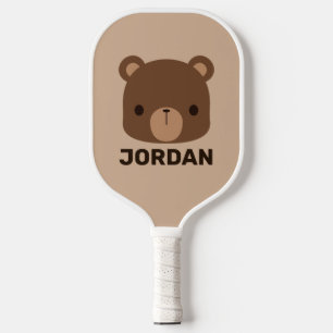 Cute Little Brown Bear with Personalised Name Pickleball Paddle